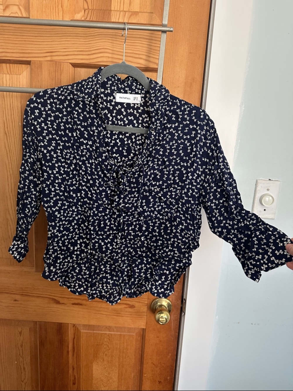 Navy Floral Tie-Front Blouse